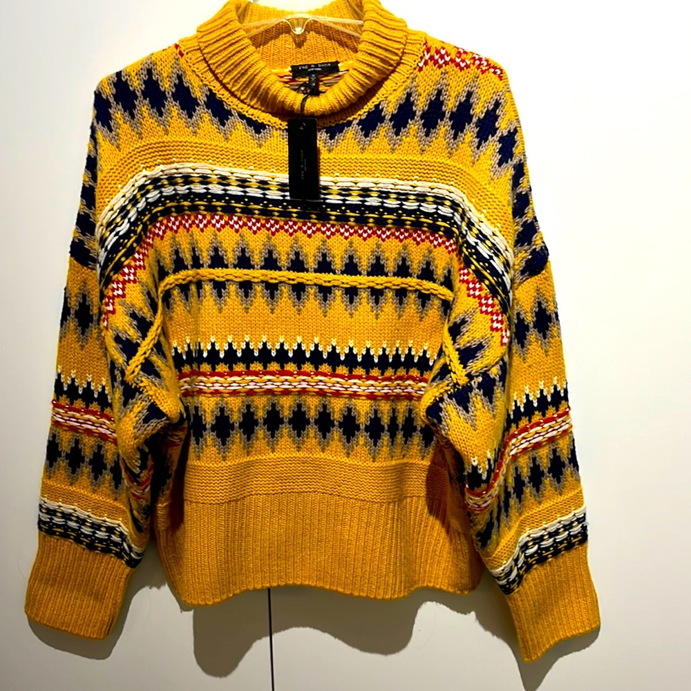Rag & Bone Womens Willow Fair Isle Wool Turtleneck Sweater
